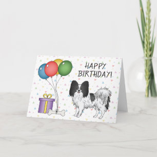 Schwarz und Weiß Papillon Hund Happy Birthday Karte
