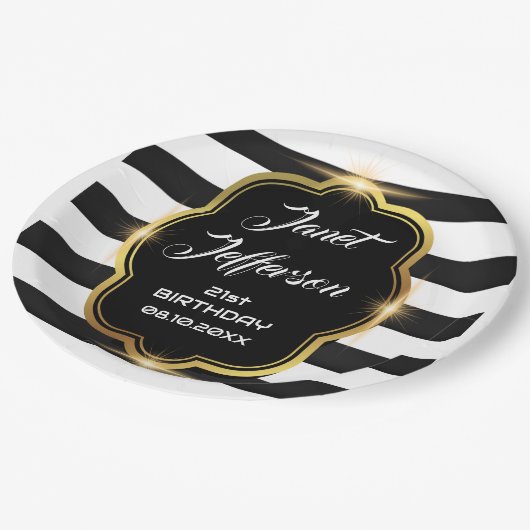 Schwarz und Weiß Pappteller (Schrägansicht)