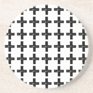 Schwarz und Weiß "Plus" Mathematik Symbol Lino Cut Getränkeuntersetzer