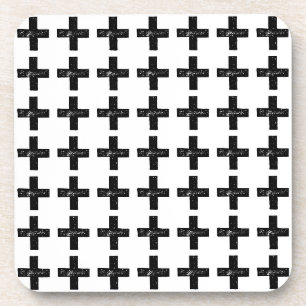 Schwarz und Weiß "Plus" Mathematik Symbol Lino Cut Getränkeuntersetzer