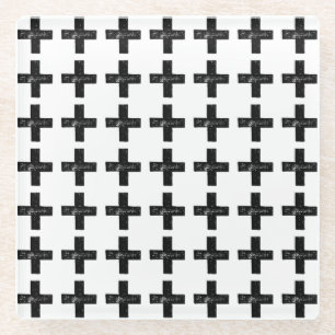 Schwarz und Weiß "Plus" Mathematik Symbol Lino Cut Glasuntersetzer