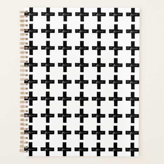 Schwarz und Weiß "Plus" Mathematik Symbol Lino Cut Planer (Vorderseite)