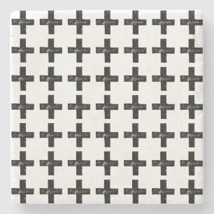 Schwarz und Weiß "Plus" Mathematik Symbol Lino Cut Steinuntersetzer