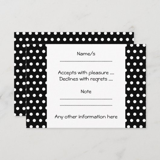 Schwarz und Weiß Polka Dot Muster. Spotty. RSVP Karte (Vorne/Hinten)