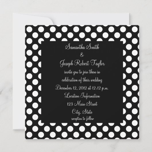 Schwarz und Weiß Polka Dot Wedding Einladung (Vorderseite)