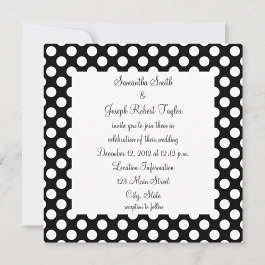 Schwarz und Weiß Polka Dot Wedding Einladung (Vorderseite)