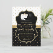 Schwarz und Weiß Polka Punkte Halloween 21. Geburt Einladung (Stehend Vorderseite)