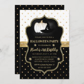 Schwarz und Weiß Polka Punkte Halloween 21. Geburt Einladung (Vorne/Hinten)