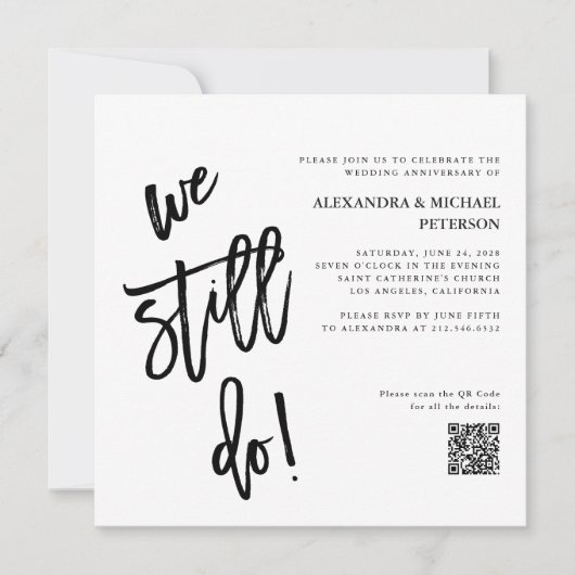 Schwarz und Weiß | QR-Code und Foto-Verlängerung Einladung (Vorderseite)