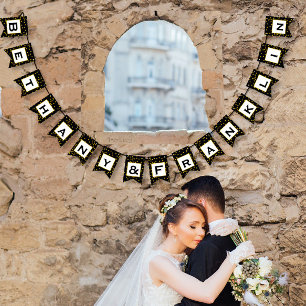 Schwarz und Weiß Random Gold Dot Patten Hochzeit Wimpelkette