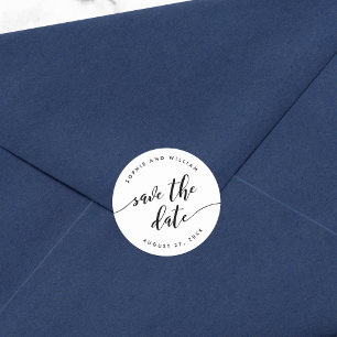 Schwarz und Weiß Relax Schrift Save-the-Date Runder Aufkleber