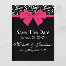 Schwarz und Weiß Rosen Rosa rosa Bow Ankündigungspostkarte