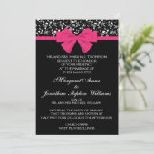 Schwarz und Weiß Rosen Rosa rosa Bow Einladung (Stehend Vorderseite)