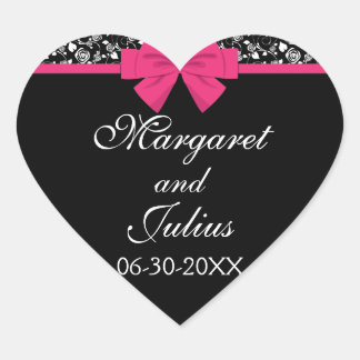 Schwarz und Weiß Rosen Rosa rosa Bow Herz-Aufkleber
