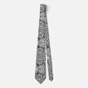 Schwarz und Weiß Rosette Floral Mandala Paisley Krawatte