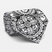Schwarz und Weiß Rosette Floral Mandala Paisley Krawatte (Gerollt)