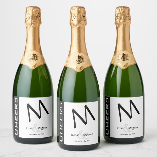 Schwarz und Weiß Schaumweinetikett (Flaschen)