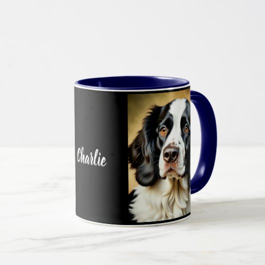 Schwarz und Weiß Springer Spaniel. Personalisiert Tasse (VorderseiteRechts)