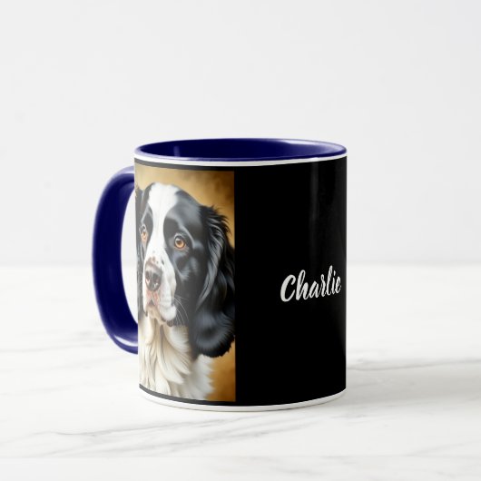 Schwarz und Weiß Springer Spaniel. Personalisiert Tasse (Vorderseite Links)