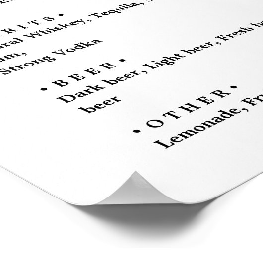 Schwarz und Weiß. Stilvolle Minimal Hochzeitsmenü Poster (Ecke)