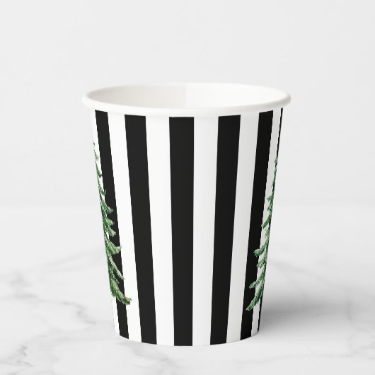 Schwarz und Weiß Streifen Aquarellwein Weihnachtsb Pappbecher (Links)