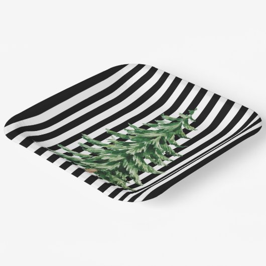 Schwarz und Weiß Streifen Aquarellwein Weihnachtsb Pappteller (Gewinkelt)