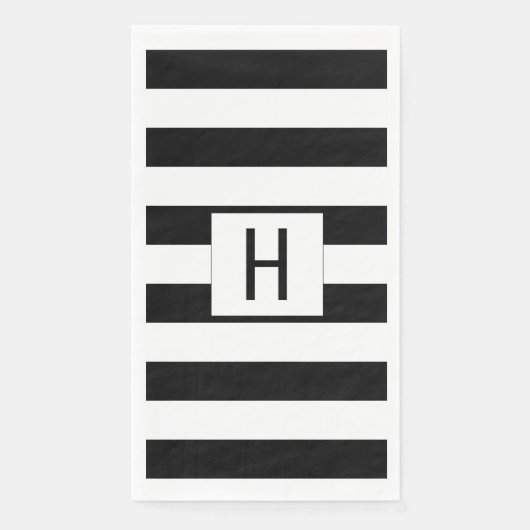 Schwarz und Weiß Streifen Moderne Mit Monogramm Serviette (Vorderseite)