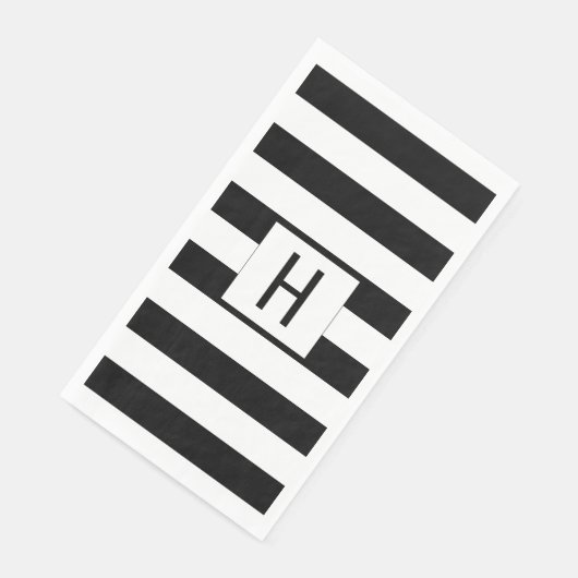 Schwarz und Weiß Streifen Moderne Mit Monogramm Serviette (Ecke)