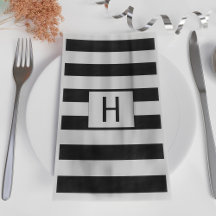 Schwarz und Weiß Streifen Moderne Mit Monogramm