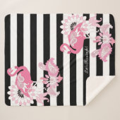 Schwarz und Weiß Streifen Paisley Pink Flamingos Sherpadecke (Vorderseite (Horizontal))