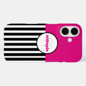 Schwarz und Weiß Streifen Rosa Glitzer Textur Case-Mate iPhone Hülle (Rückseite (Horizontal))