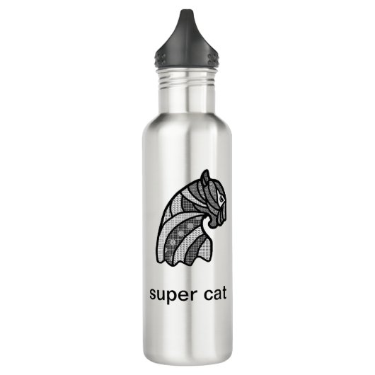 Schwarz und Weiß Super Cat Moderne Kunst Edelstahlflasche (Links)