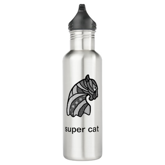 Schwarz und Weiß Super Cat Moderne Kunst Edelstahlflasche (Rechts)