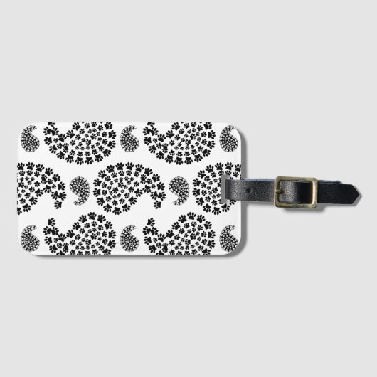 Schwarz und Weiß Tiny Paw Print Paisley Muster Gepäckanhänger (Vorderseite (Horizontal))