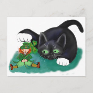 Schwarz und Weiß Tuxedo Kitten Tags sein Leprechau Postkarte
