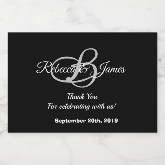 Schwarz und Weiß Vielen Dank für Ihre Hochzeit Alkoholflaschenetikett (Einzelnes Label)