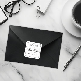 Schwarz und Weiß Vielen Dank für Ihre Hochzeit Quadratischer Aufkleber