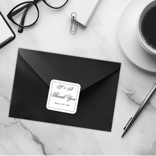 Schwarz und Weiß Vielen Dank für Ihre Hochzeit Quadratischer Aufkleber