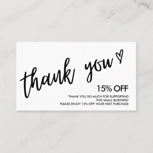 Schwarz und Weiß Vielen Dank Herz Visitenkarte (Vorderseite)