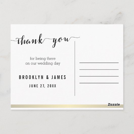 Schwarz und Weiß Vielen Dank Postkarten Gold Lines (Rückseite)