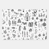 Schwarz und Weiß Weihnachtsbaum Snowman Geschenk Geschenkpapier Set (Vorderseite 2)
