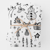 Schwarz und Weiß Weihnachtsbaum Snowman Geschenk Geschenkpapier Set (Beispiel)