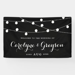 Schwarz und Weiß Whimsical Fairy Lights Hochzeit Banner