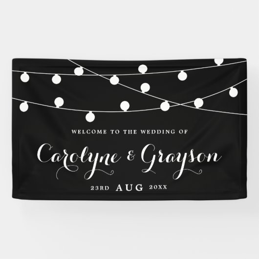 Schwarz und Weiß | Whimsical Fairy Lights Wedding Banner (Horizontal)