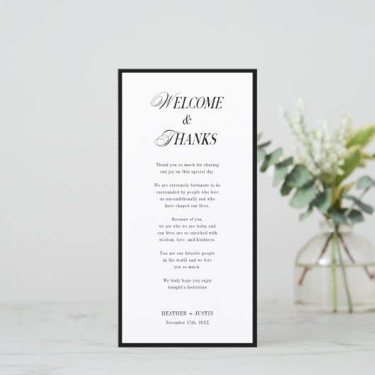 Schwarz und Weiß Willkommen und Dank für die klass Dankeskarte (Stehend Vorderseite)