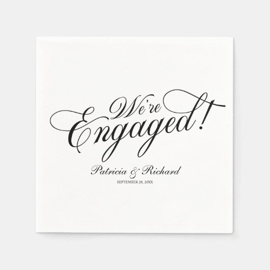 Schwarz und Weiß Wir sind Verlobte Engagement-Part Serviette (Vorderseite)