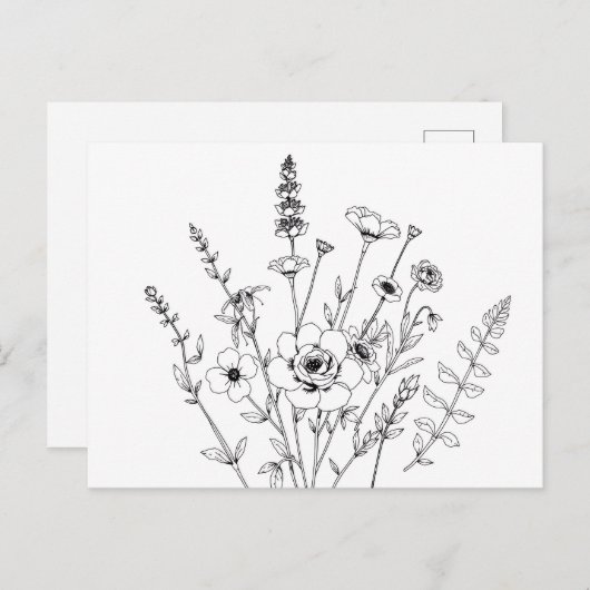Schwarz und Weiß, zarte Blüte Postkarte (Vorne/Hinten)