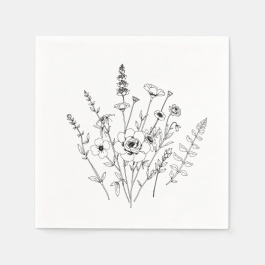 Schwarz und Weiß, zarte Blüte Serviette (Vorderseite)