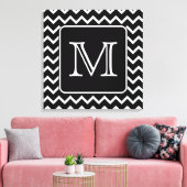 Schwarz und Weiß Zickzack mit Custom Monogram. Leinwanddruck (Insitu (Wohnzimmer))