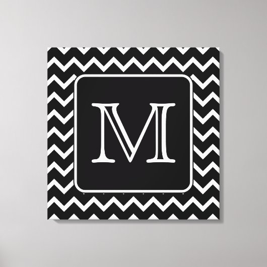 Schwarz und Weiß Zickzack mit Custom Monogram. Leinwanddruck (Vorderseite)